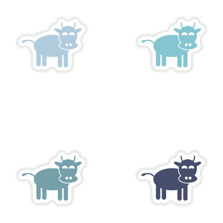 Set of paper stickers on white background   cow cartoonのイラスト素材