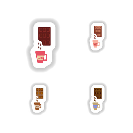 Set stylish paper stickers cup of hot chocolateのイラスト素材