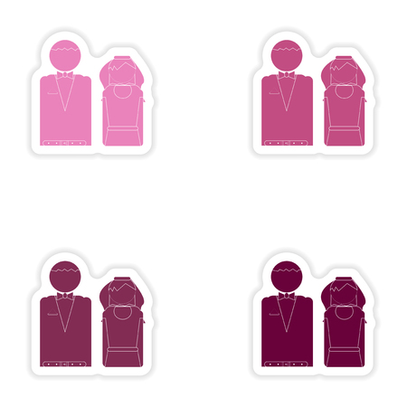 Set of paper stickers on white background  bride and groomのイラスト素材