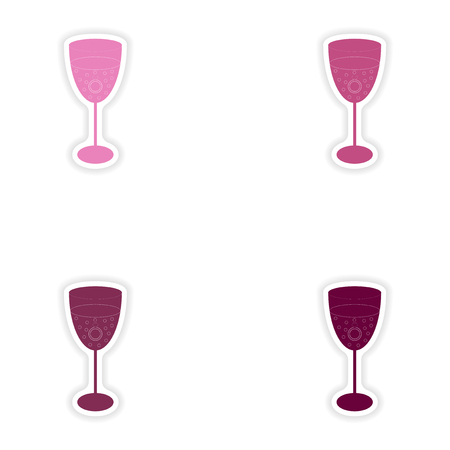 Set of paper stickers on white background   wineglass ringのイラスト素材