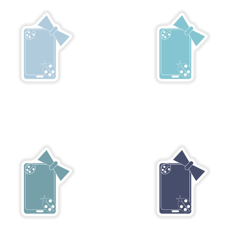 Set of paper stickers on white background  mobile phone bowのイラスト素材