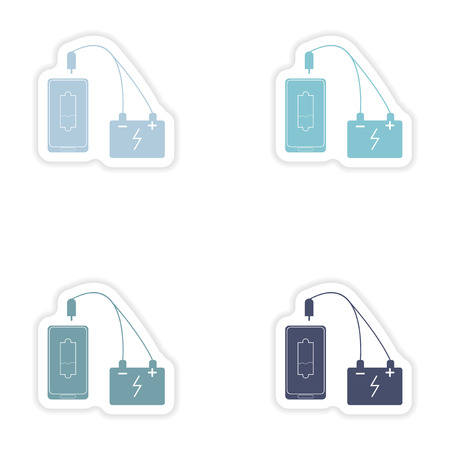 Set of paper stickers on white background  mobile phone chargingのイラスト素材