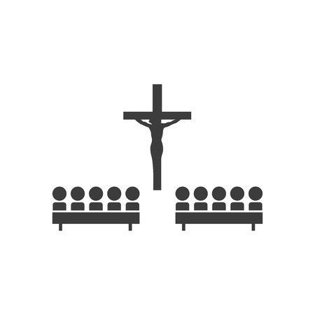 flat icon in black and white style church peopleのイラスト素材