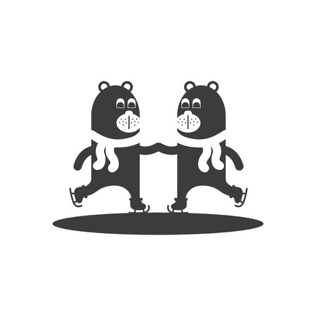 flat icon in black and white style bear skatesのイラスト素材