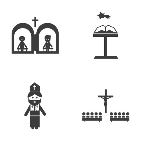 Set of flat icon in black and white style religionのイラスト素材