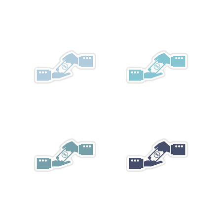 Set of paper stickers on   white background money in handのイラスト素材