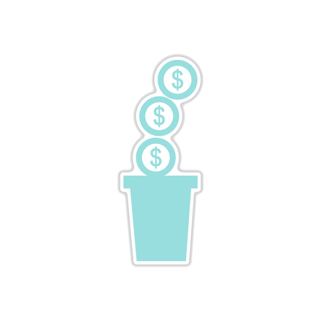 paper sticker on white  background pot of coinsのイラスト素材