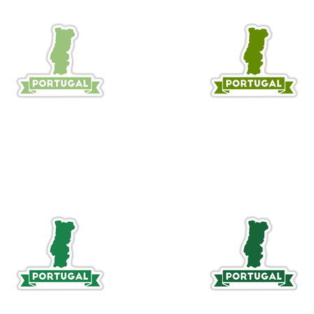 Set of paper stickers on white  background Portugal mapのイラスト素材