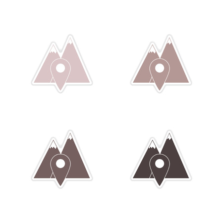 Set of paper stickers on white  background mountain locationのイラスト素材
