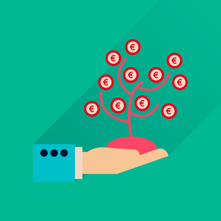 Flat icon with long  shadow Money Tree Handのイラスト素材