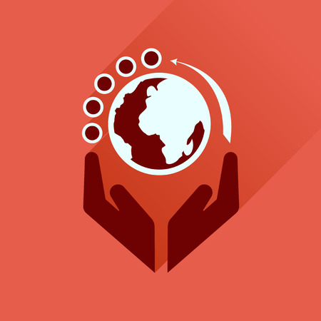 Flat icon with long  shadow Earth handsのイラスト素材