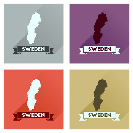 Concept flat icons with long  shadow Sweden mapのイラスト素材