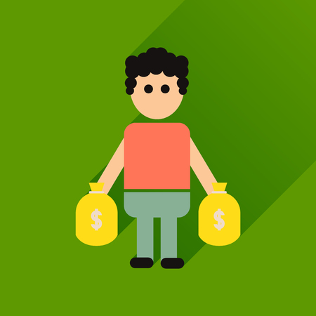 Flat icon with long  shadow man bags of moneyのイラスト素材