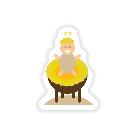 paper sticker on white background  newborn Jesusのイラスト素材