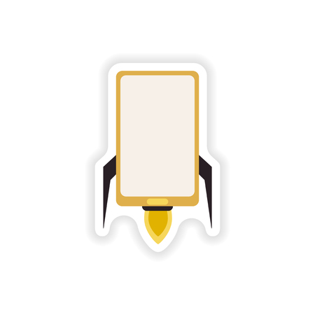 paper sticker on white background   mobile phone rocketのイラスト素材