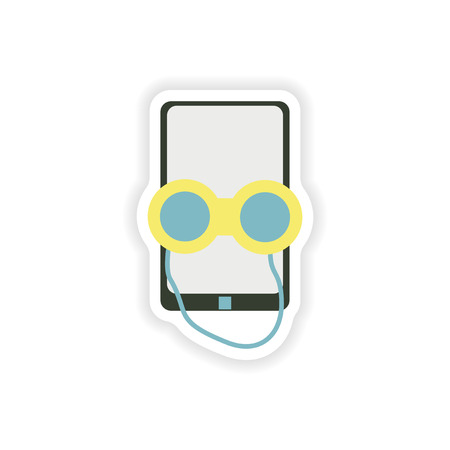 paper sticker on white background  mobile phone binocularsのイラスト素材