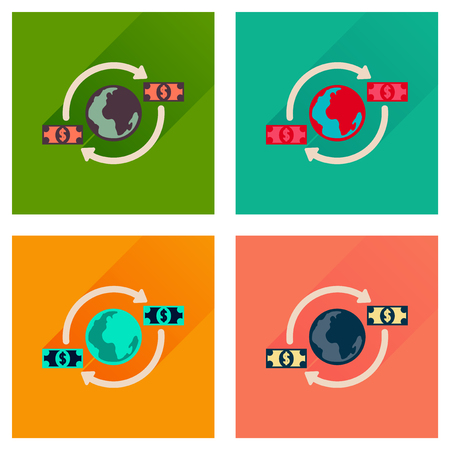 Concept flat icons with long  shadow Earth moneyのイラスト素材