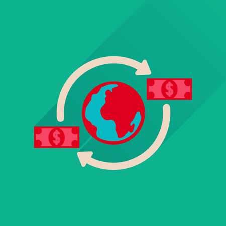 Flat icon with long  shadow Earth moneyのイラスト素材