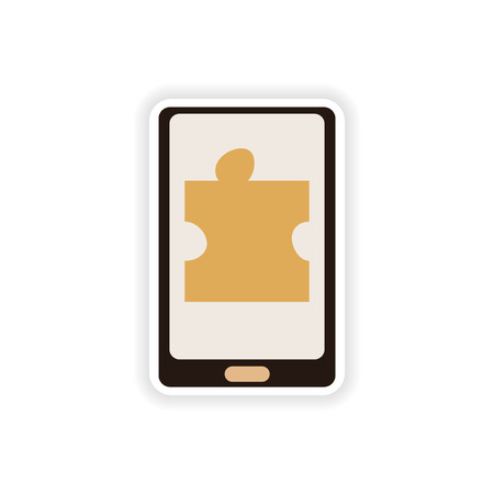 paper sticker on white background  mobile phone puzzleのイラスト素材