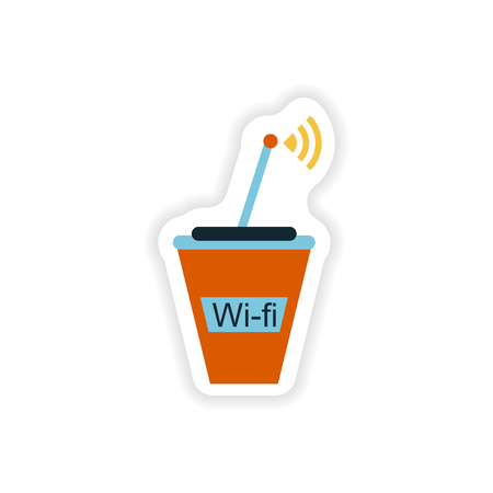 paper sticker on white background  Wi-Fi routerのイラスト素材