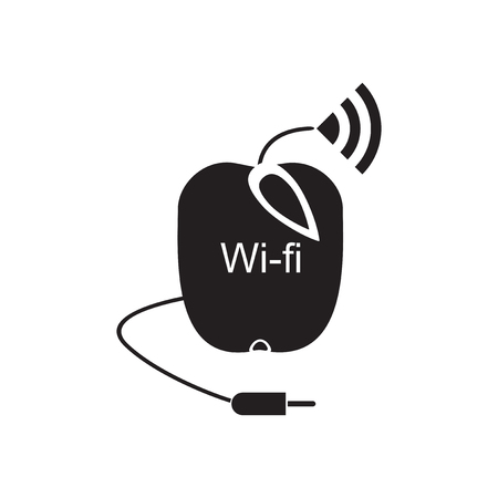 Flat icon in black and white  Wi fi modemのイラスト素材