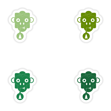Set of paper stickers on white background  Monkey Christmas ballのイラスト素材