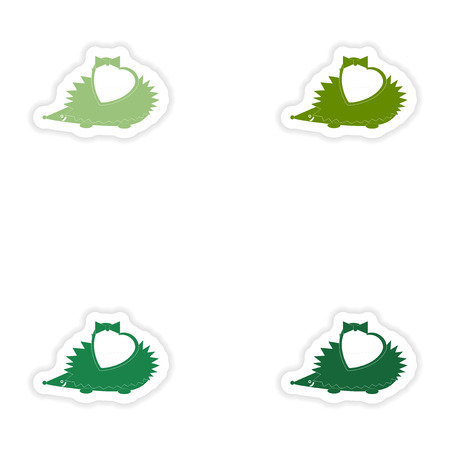 Set of paper stickers on white background  hedgehog heartのイラスト素材