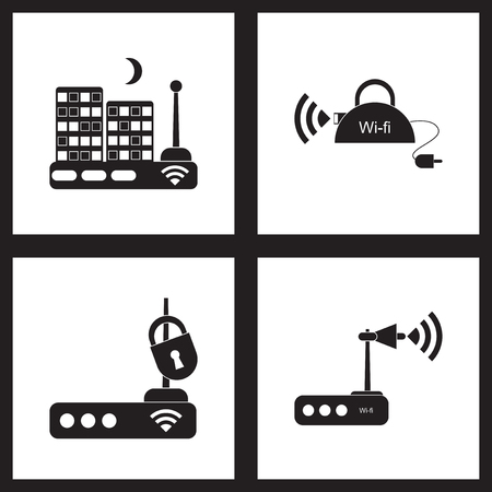 Concept flat icons  in black and white Wi fi modemのイラスト素材