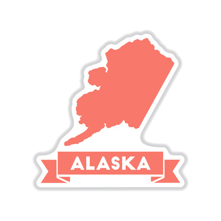 paper sticker on white  background Alaska mapのイラスト素材