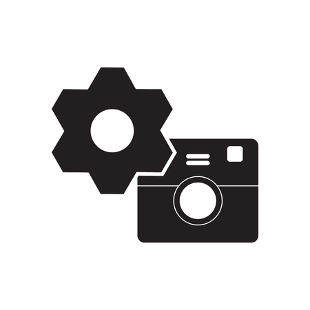 Flat icon in black and  white cameraのイラスト素材