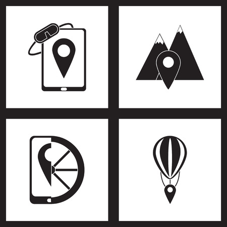 Concept flat icons in black and  white mobile geolocationのイラスト素材