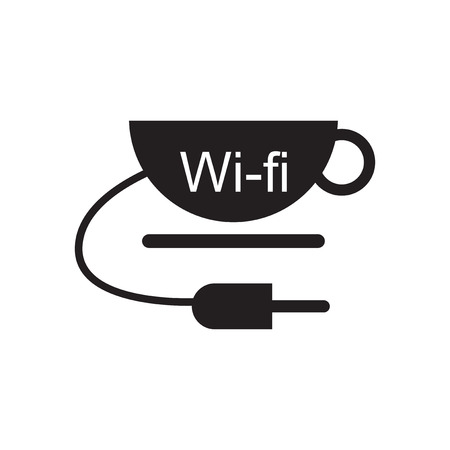 Flat icon in black and white  cup Wi fiのイラスト素材