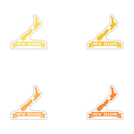 Set of paper stickers on white  background New Zealand mapのイラスト素材