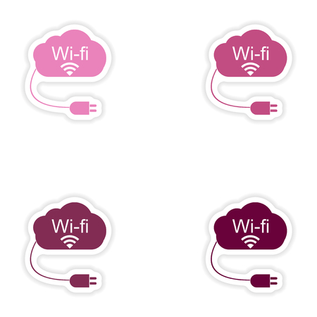 Set of paper sticker on white background  Wi fi cloudのイラスト素材