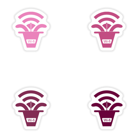 Set of paper sticker on white background   Wi-Fi routerのイラスト素材