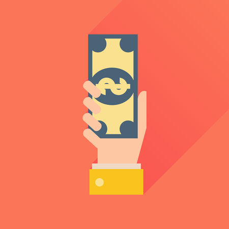 Flat icon with long  shadow money in handのイラスト素材