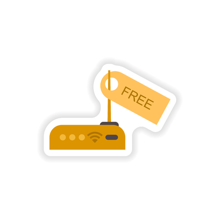 Set of paper sticker on white background   WiFi routerのイラスト素材