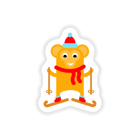 paper sticker on white background  Monkey skiingのイラスト素材