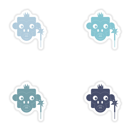 Set of paper stickers on white background  monkey sparklerのイラスト素材