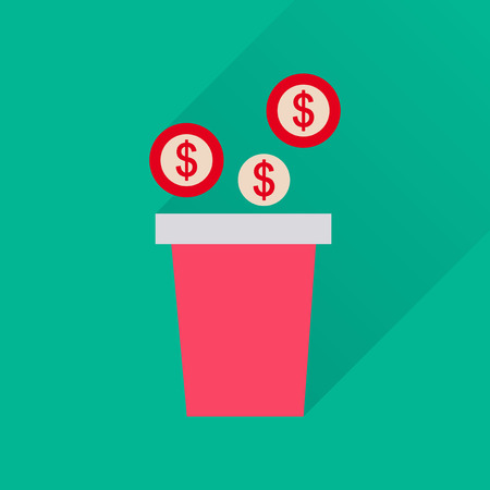 Flat icon with long  shadow pot of coinsのイラスト素材
