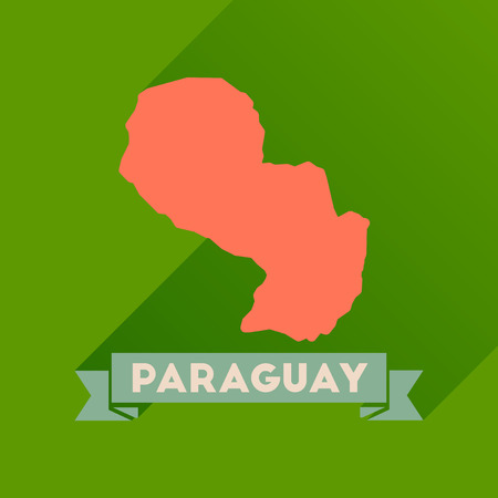 Flat icon with long  shadow map of Paraguayのイラスト素材
