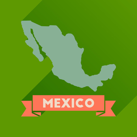 Flat icon with long  shadow map of Mexicoのイラスト素材