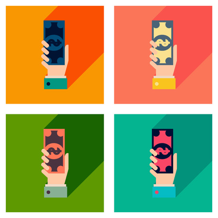 Concept flat icons with long  shadow money in handのイラスト素材