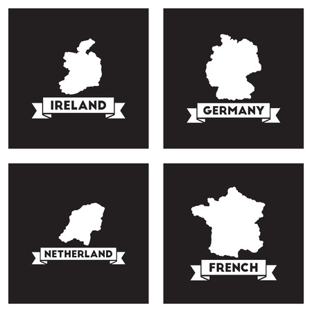Concept flat icons black and white maps of countries worldのイラスト素材