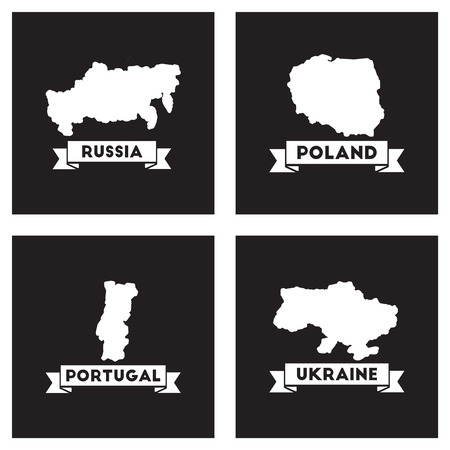 Concept flat icons black and white maps of countries worldのイラスト素材