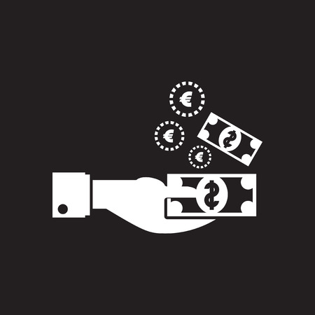 Flat icon in black and white dollar handのイラスト素材