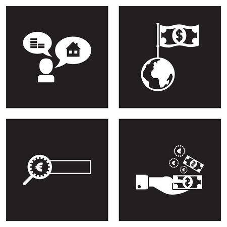 Concept flat icons black and white economyのイラスト素材