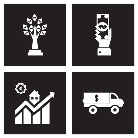 Concept flat icons black and white economyのイラスト素材