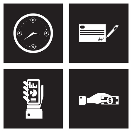 Concept flat icons black and white economyのイラスト素材