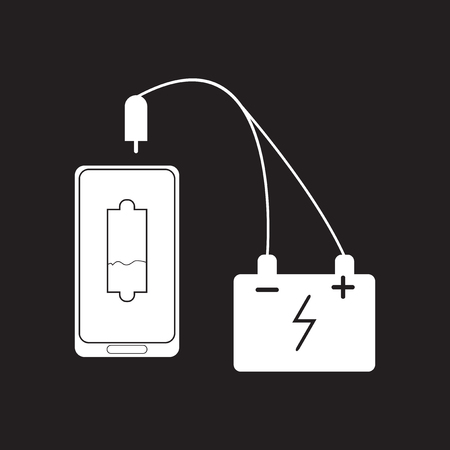 Flat icon in black and white mobile battery chargerのイラスト素材